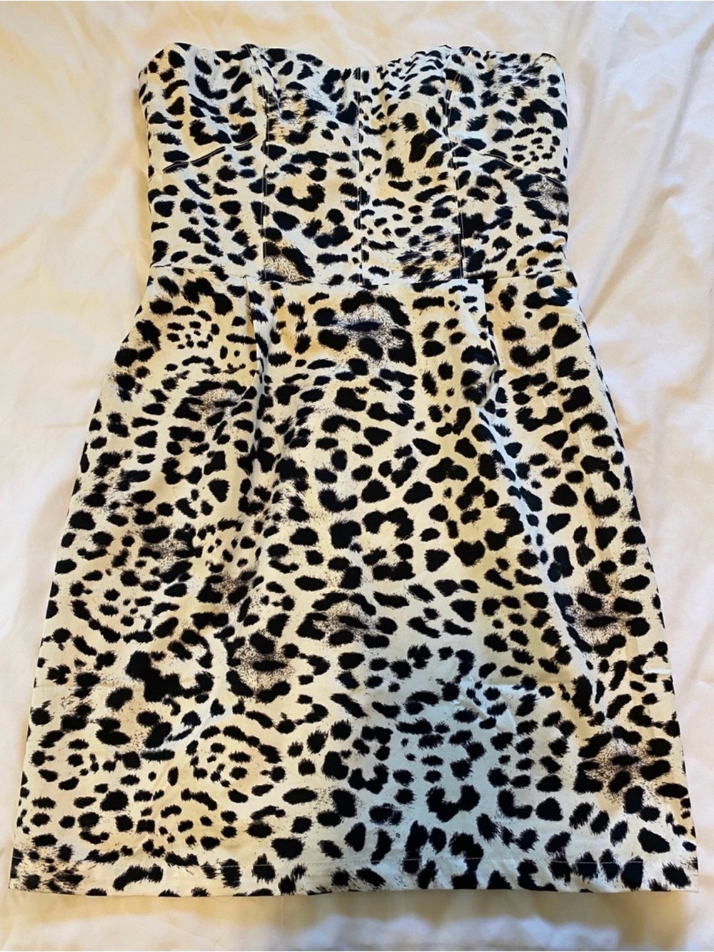 H&M Strapless Leopard-Print Mini Dress in Black and White